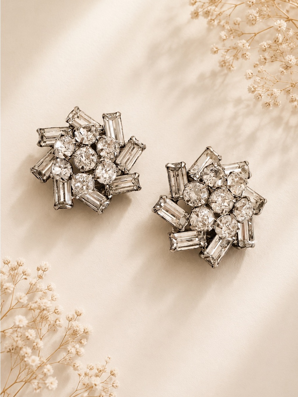 Weiss Vintage Rhinestone Starburst Clip Earrings